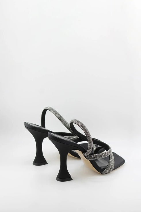 Sante Embossed Strap Square-Toe Heeled Sandals